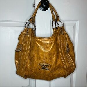 Kathy Van Zeeland Large Tote Yellow Faux Leather Crocodile Embossed Pattern